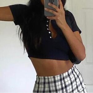 Princess Polly Black Ribbed Short Sleeve Top